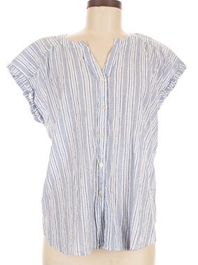 LOFT Blue and White Striped Button-Front Top